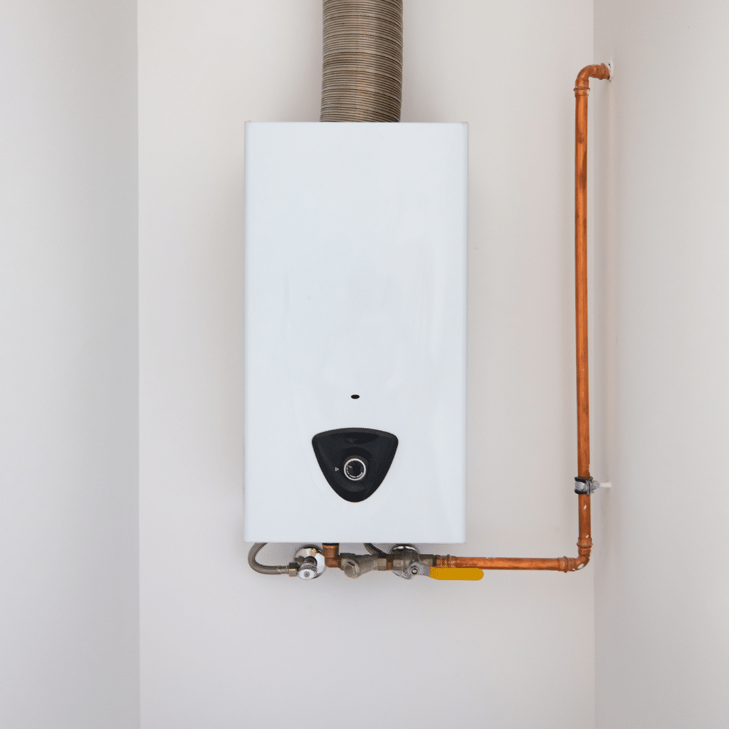 Experienced technician testing water heater connections for safety in a Piedmont, OK home utility area